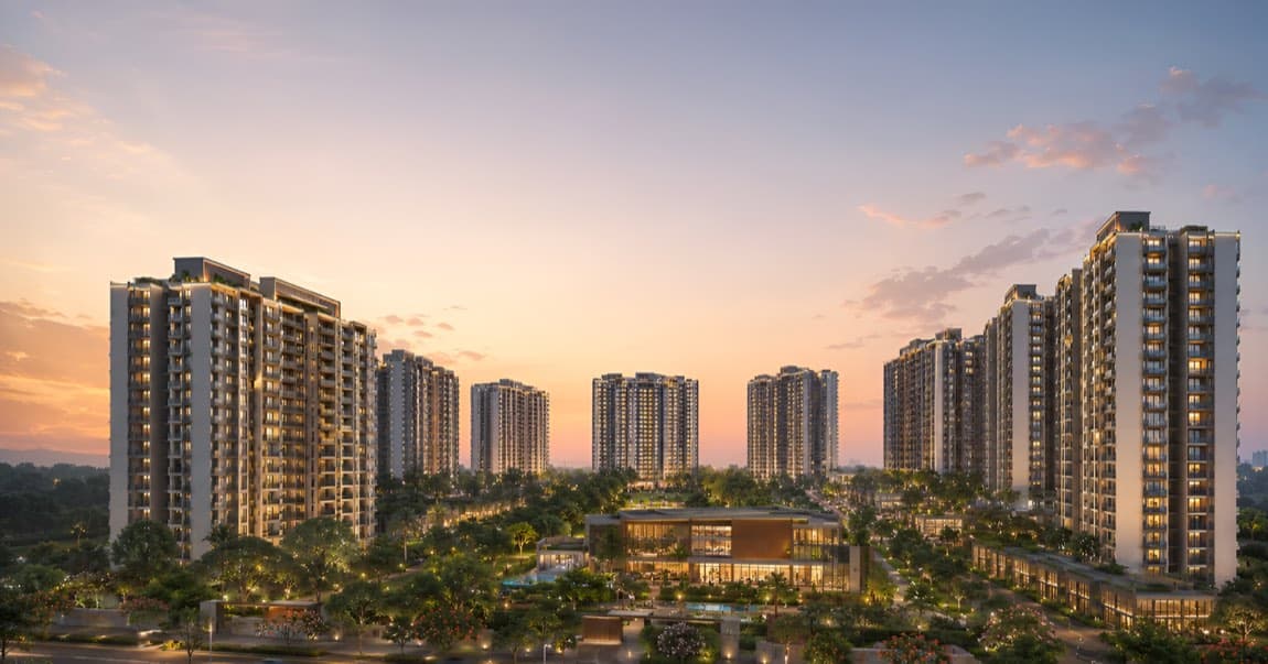 Brigade Granada Whitefield Kadugodi Main Road — township skyline at dusk, artist's impression